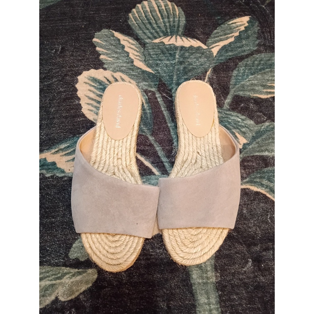 Charles David Women's Espadrille Slide Sandals Gray Suede Rope Sole Size 5.5 M